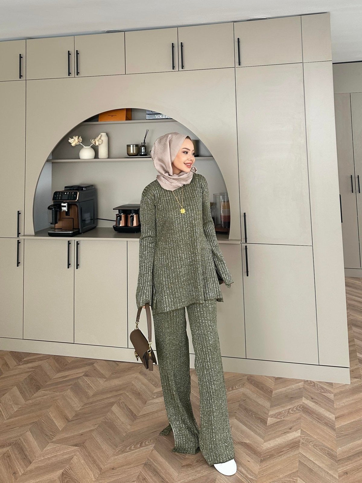 Sally Shimmer Knit Two-Piece Set - Khaki