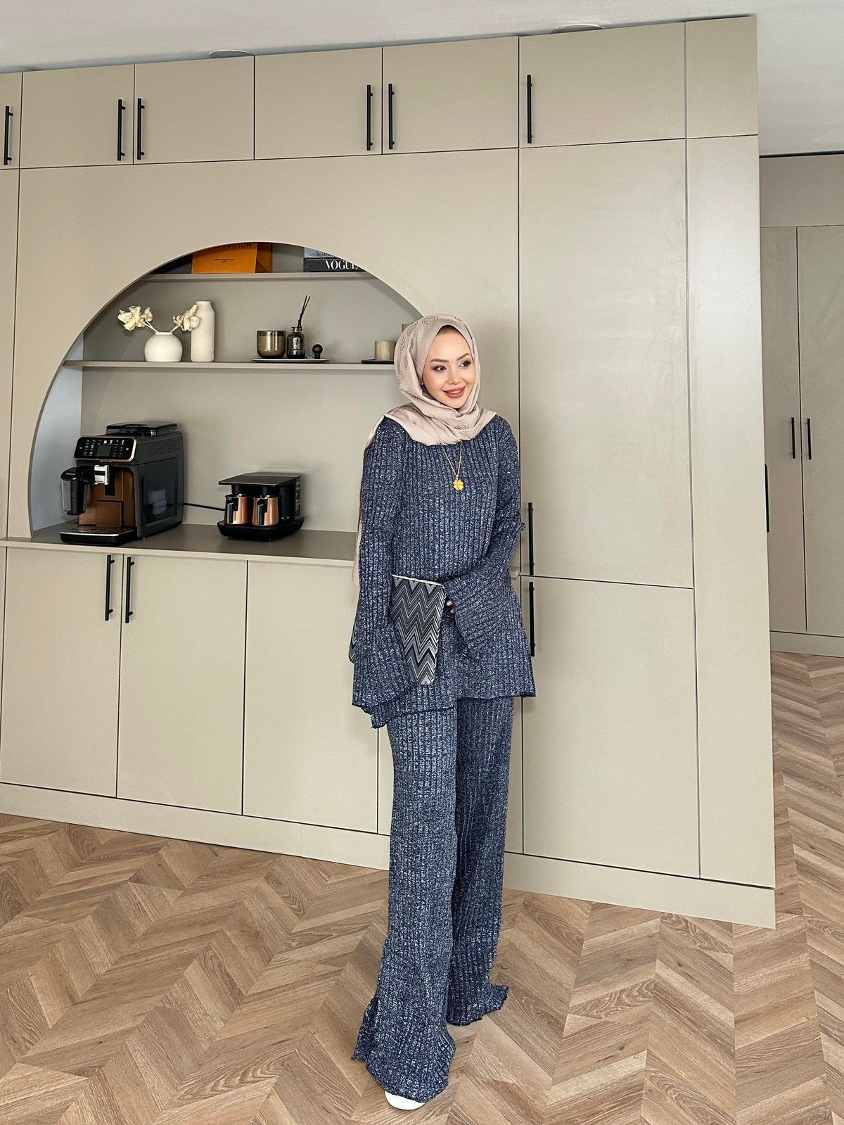 Sally Shimmer Knit Two-Piece Set – Navy Blue