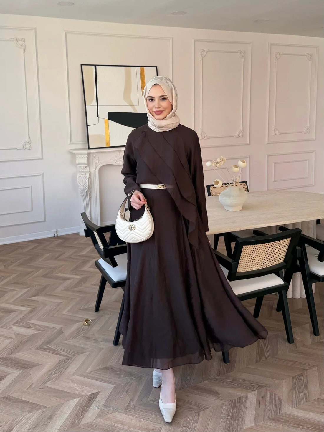 Ruffle Hem Skirt Set in Brown