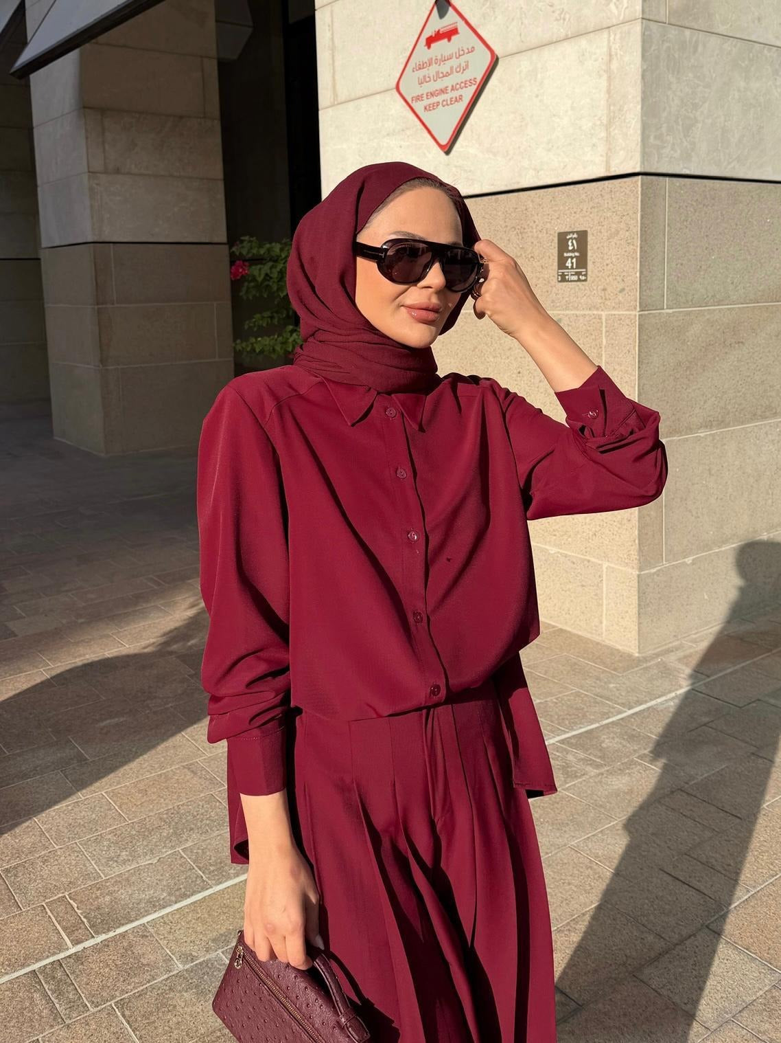 Daphne Pleated Pants Set – Burgundy