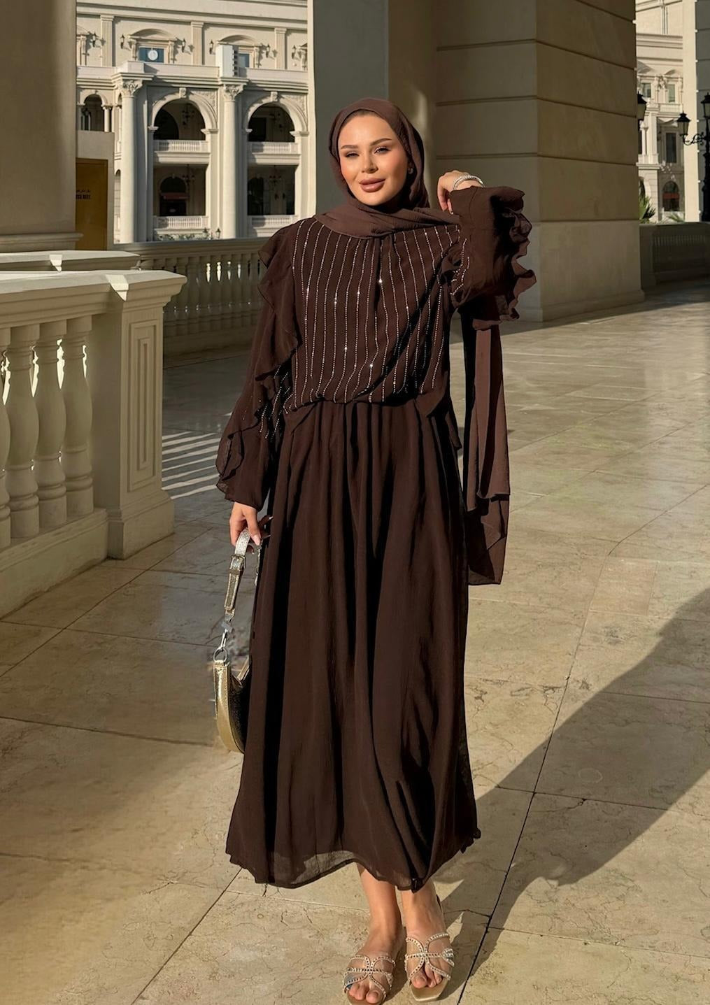 Mia Shimmer Skirt Set – Brown