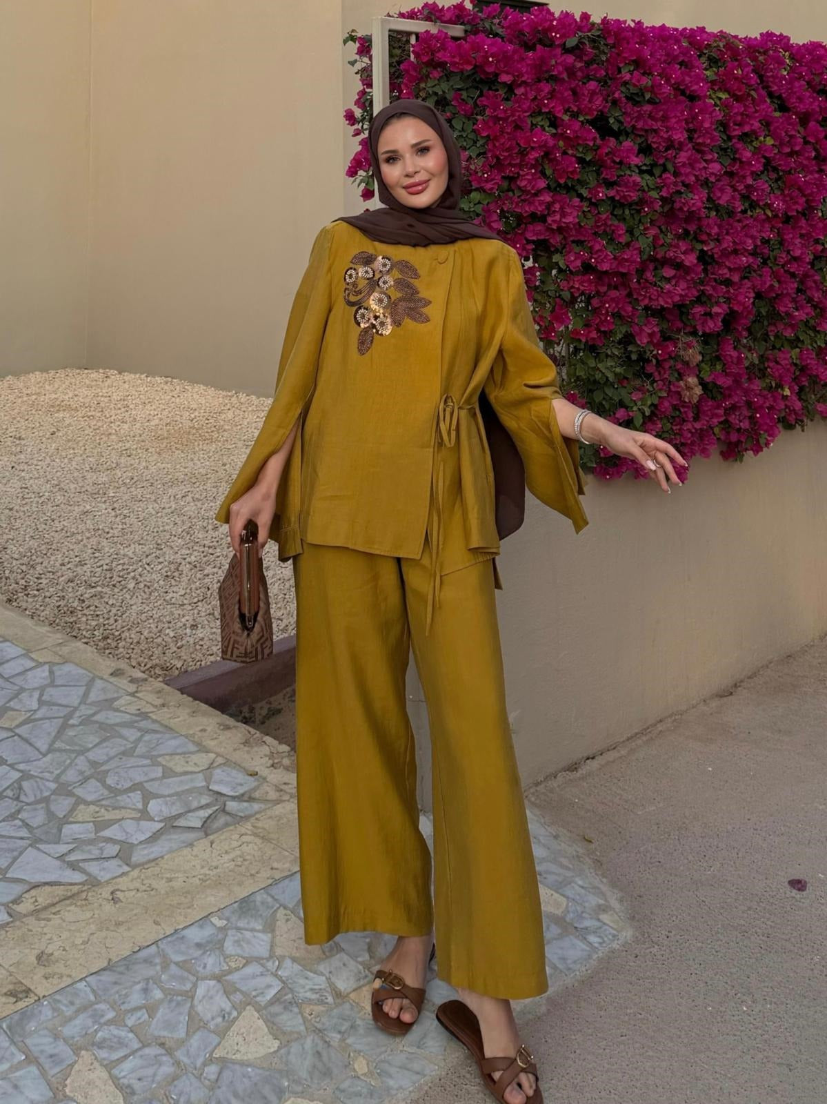 Embroidered Pants Set – Olive