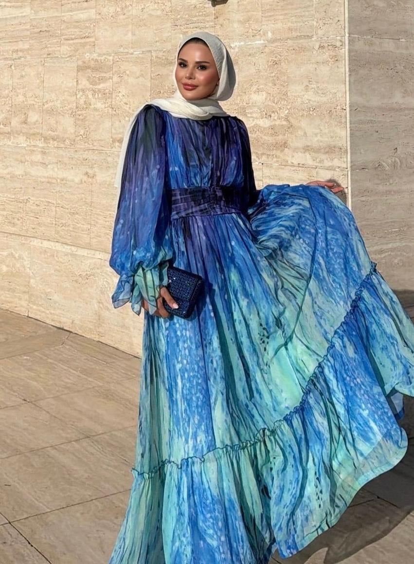 Ruffle Maxi Dress- Blue