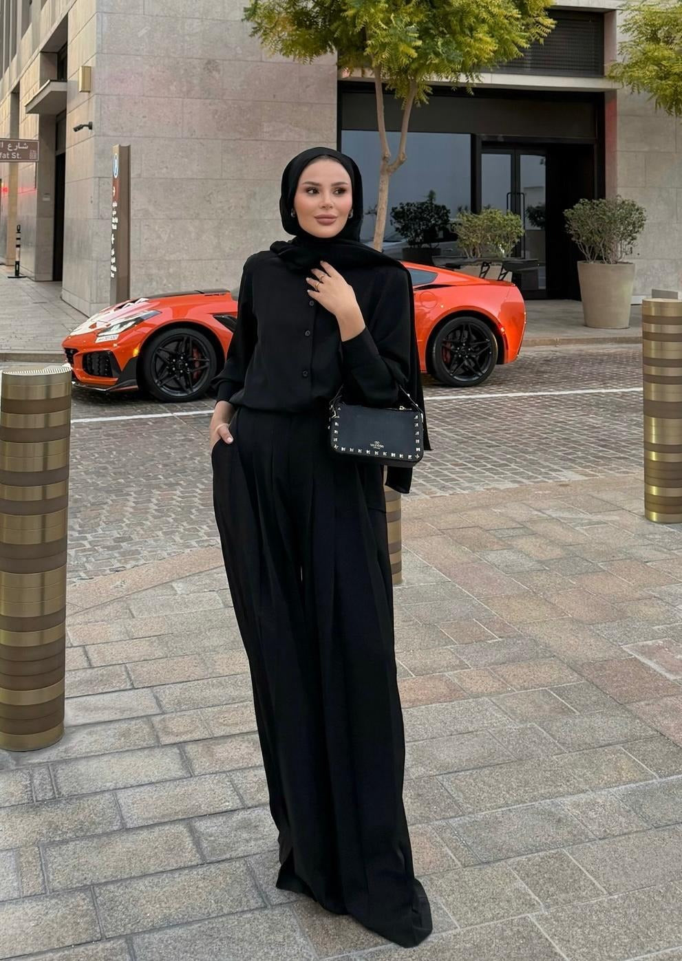 Daphne Pleated Pants Set – Black