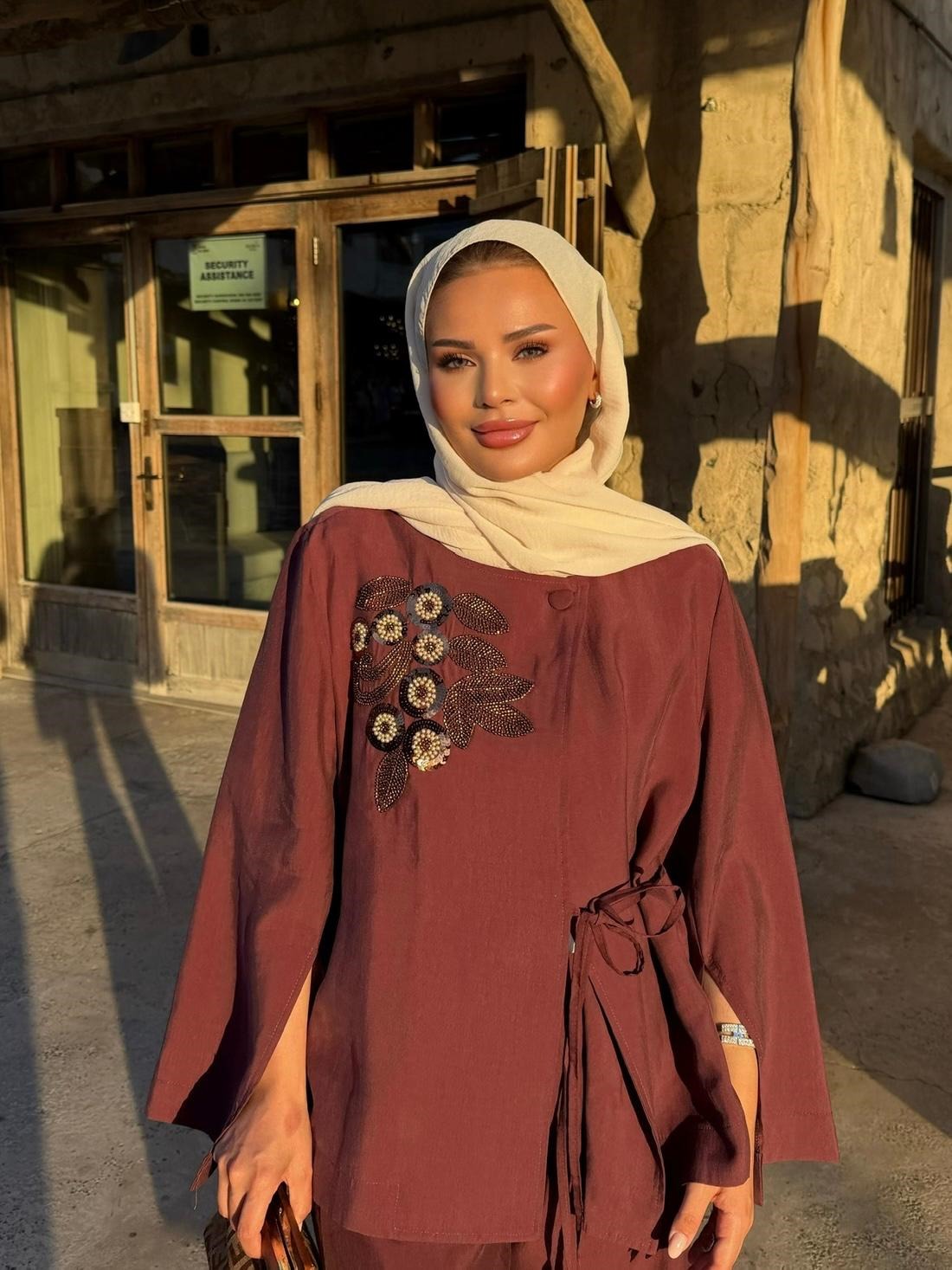 Embroidered Pants Set – Burgundy