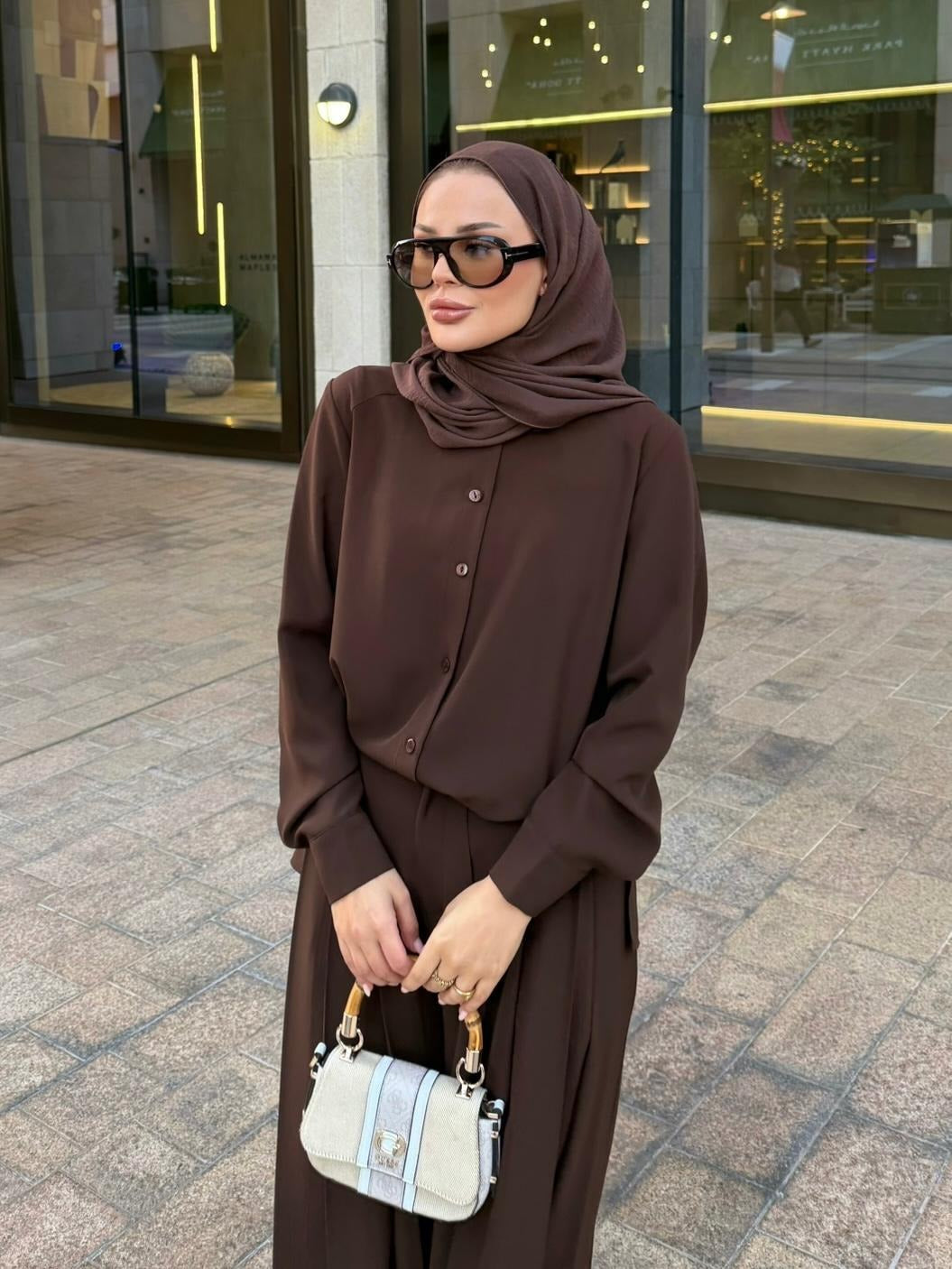 Daphne Pleated Pants Set – Brown