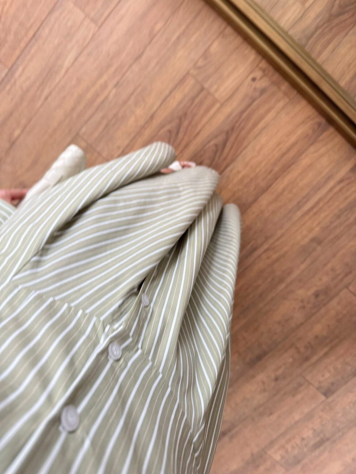 Green Striped Cotton Maxi Shirt Dress