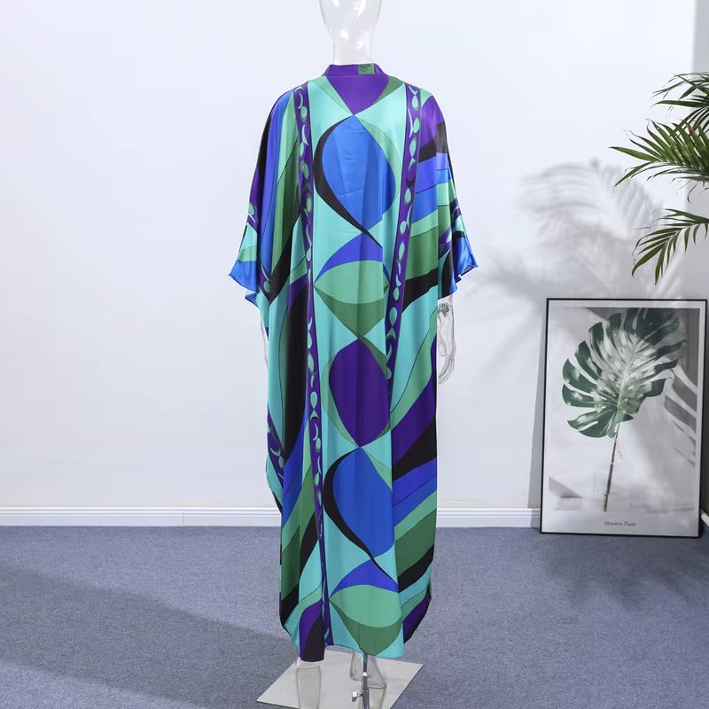 Casual Vacation Long Puff Sleeve V-neck Beach Dresses