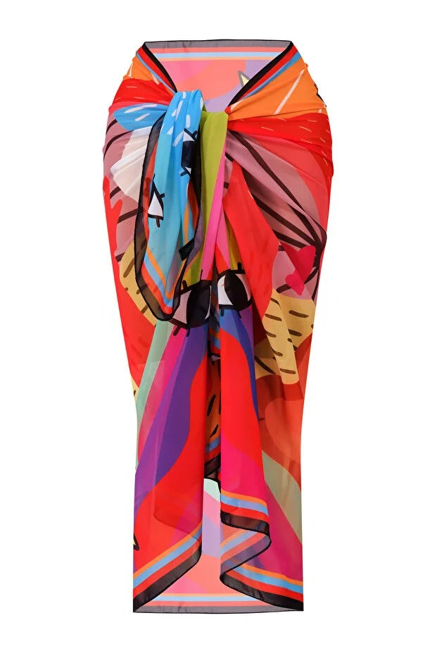Lana 3-Piece Modest Swimsuit Set - Long Sleeve Burkini with Pareo -Tropic