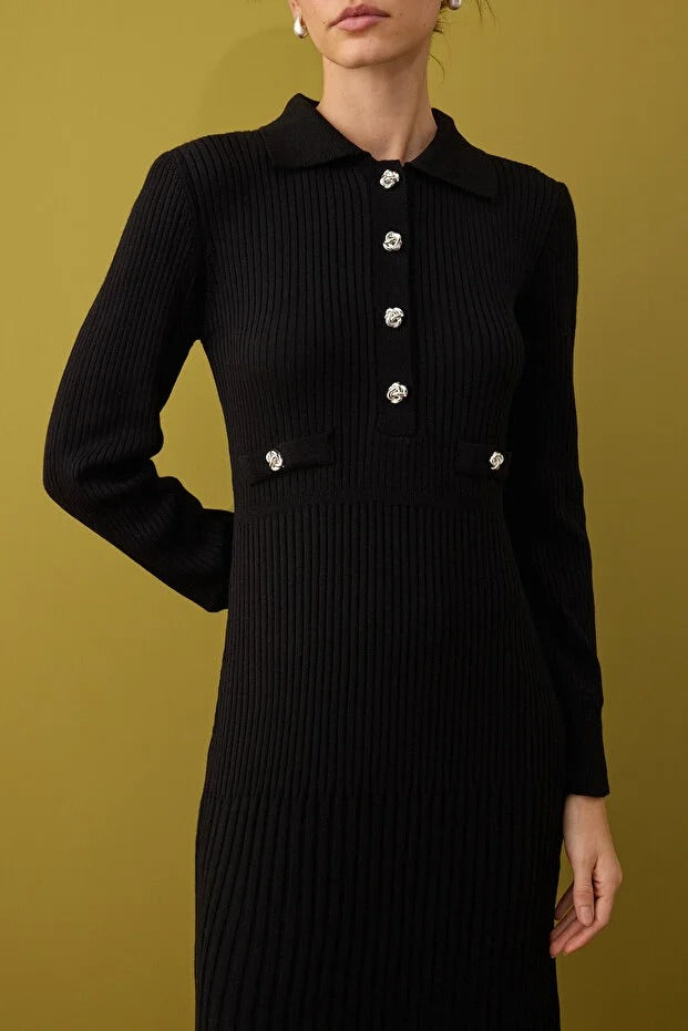 Black Ribbed Knit Modest Dress