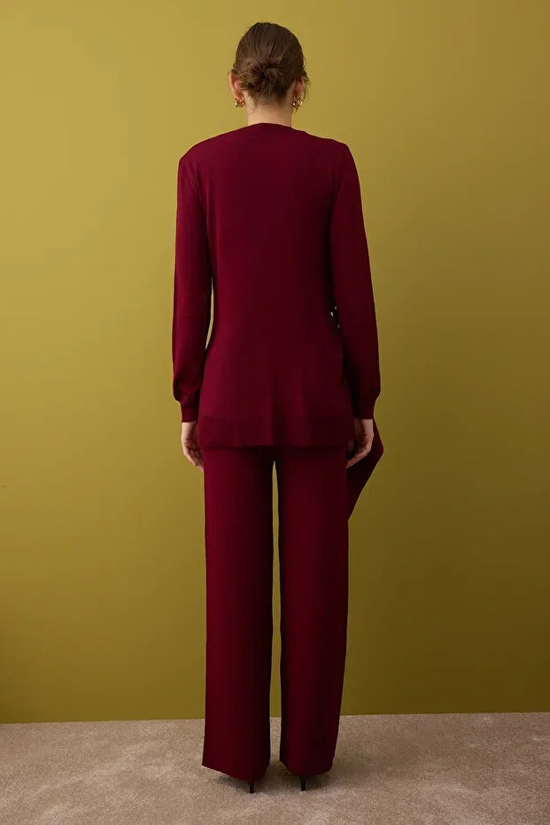 Burgundy Knit Set with Buckle Detail