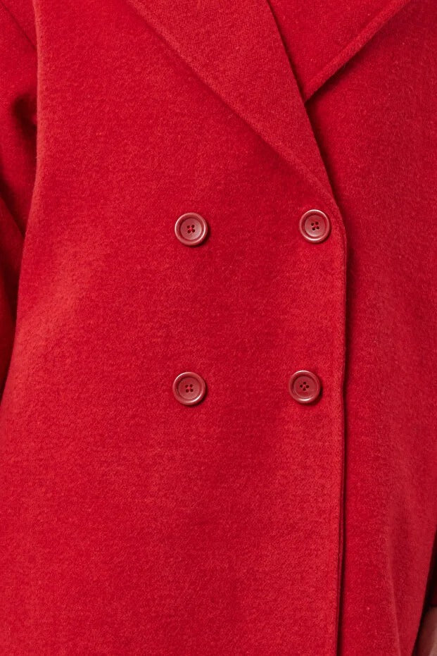 Red Oversized Wide-Cut Long Wool-Blend Coat