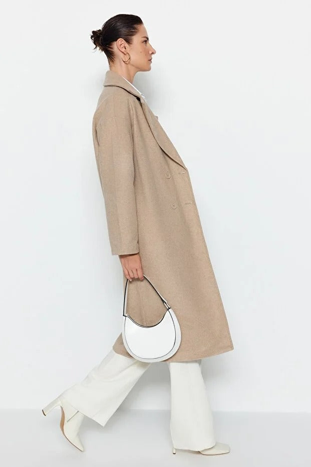 Oversized Wide-Cut Long Wool-Blend Overcoat