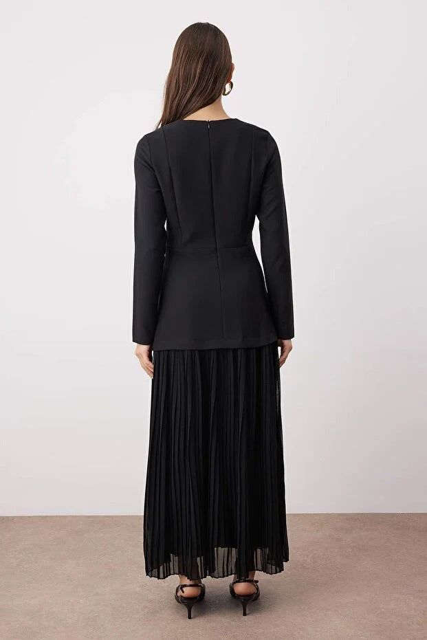 Black Chiffon Skirted Woven Dress