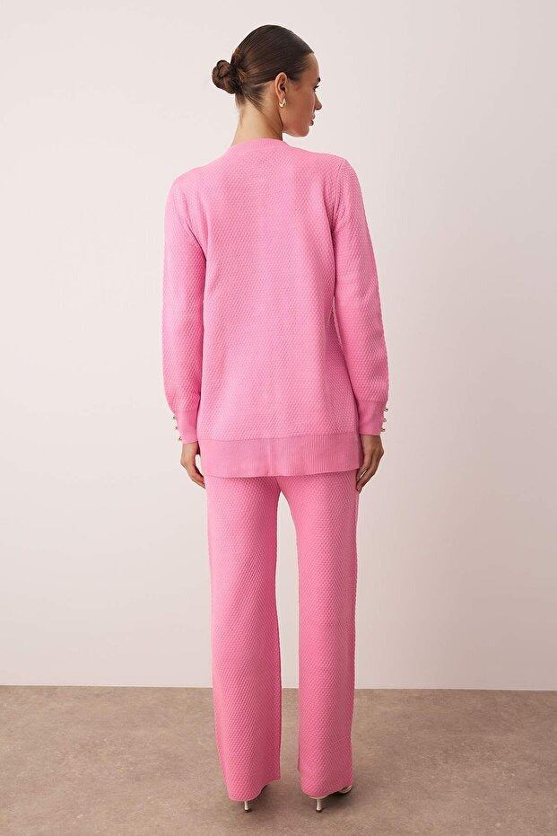 Blush Pearl-Button Knit Two-Piece Set