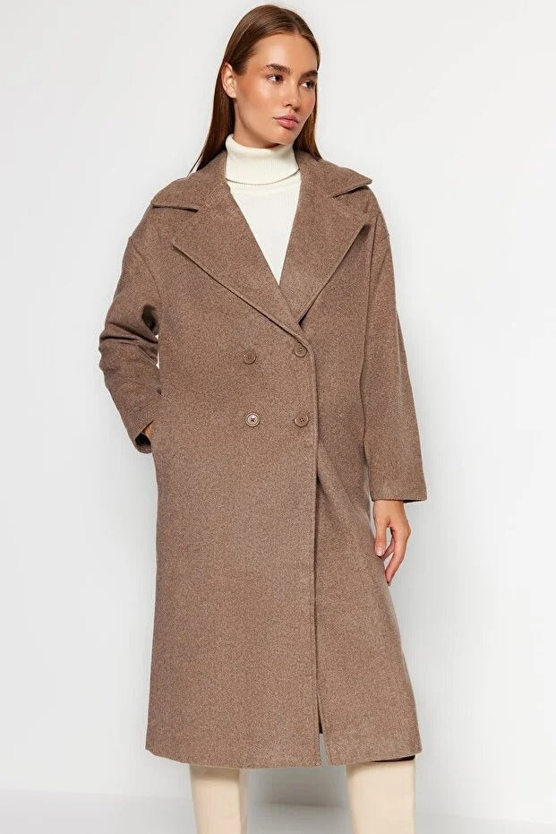 Mink Oversized Wide-Cut Long Wool-Blend Overcoat