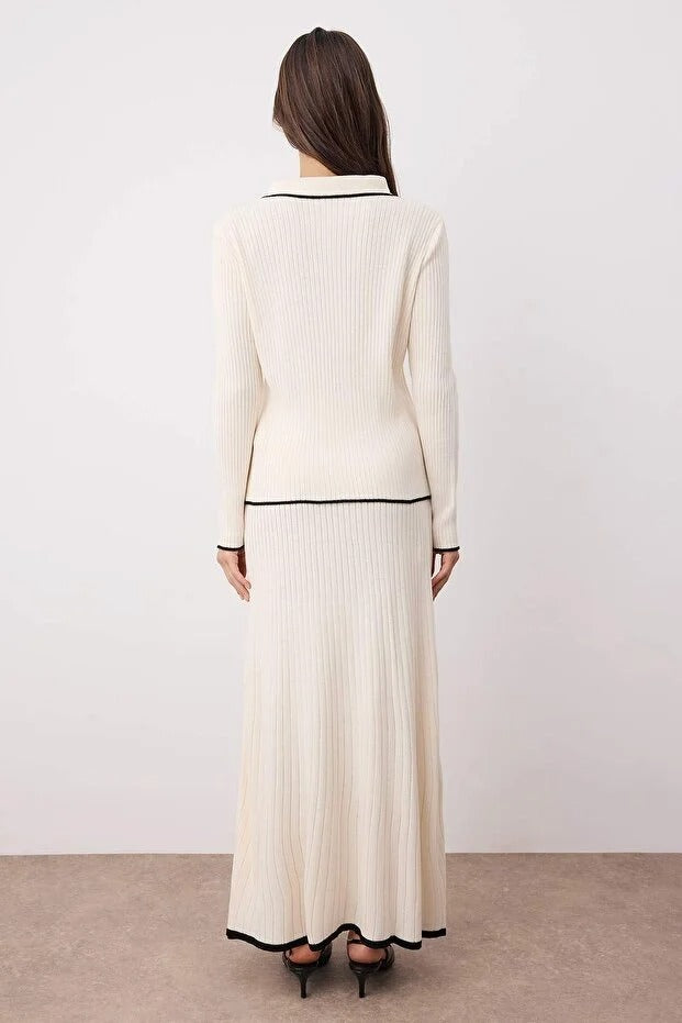Ivory Regular Ribbed Knit Modest Two-Piece Set