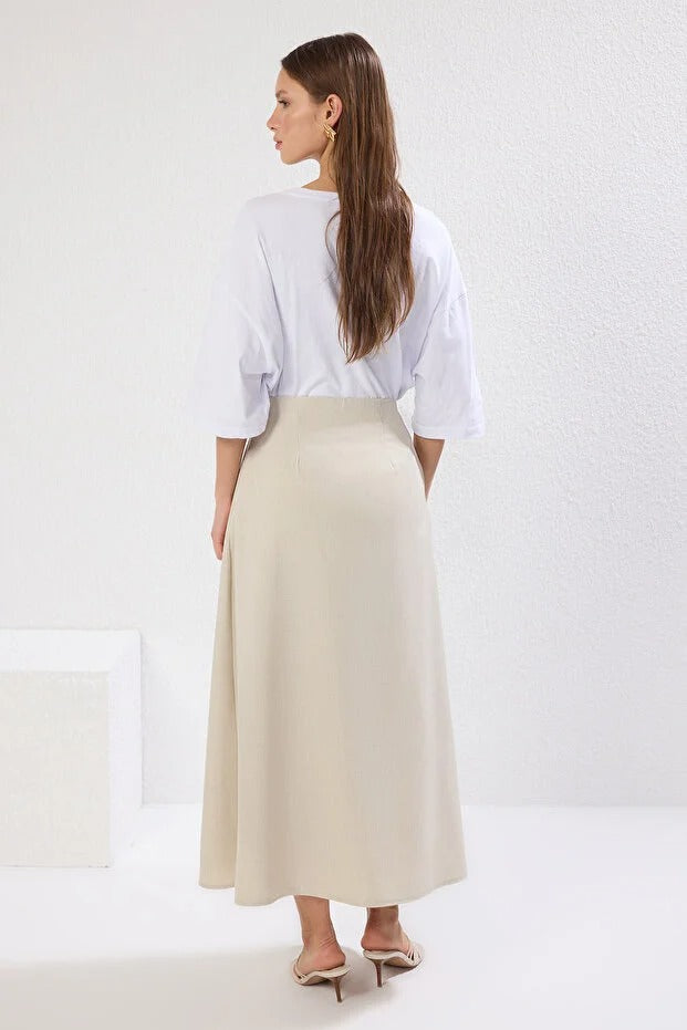 Stone Pleat-Detail Woven Maxi Skirt
