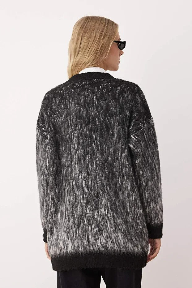 Black Shaggy Knit Cardigan