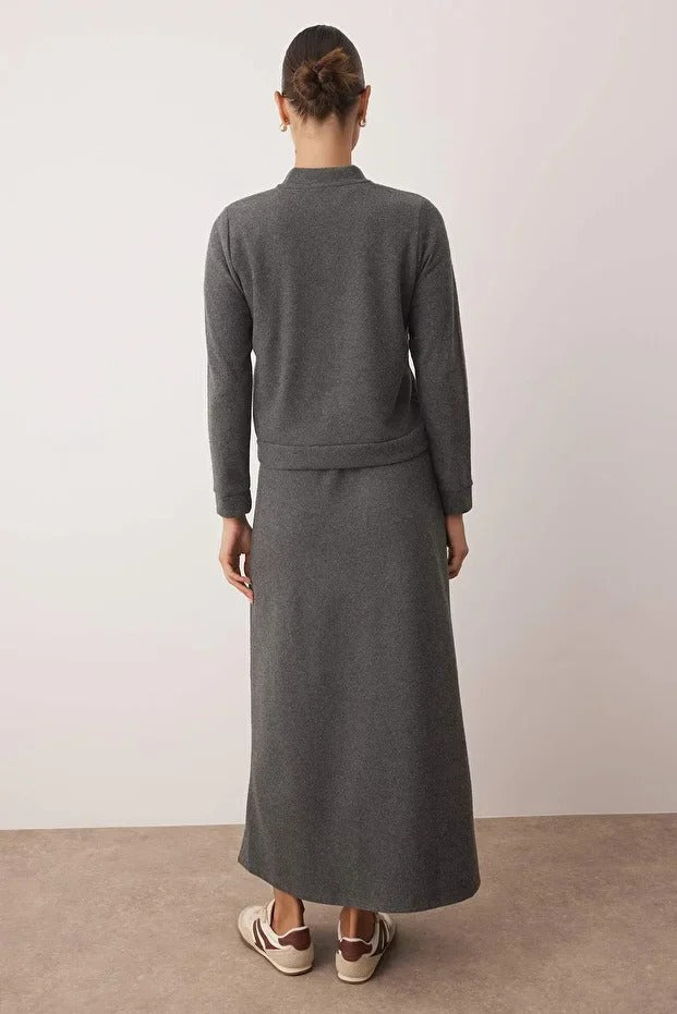 Dark Gray Ribbed Knit Modest Two-Piece Set