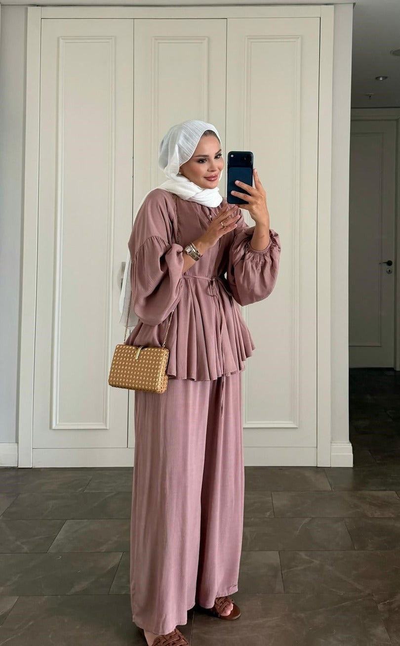 Rose Modest Pant Set - Lined Two Piece Crinkle Fabric Outfit