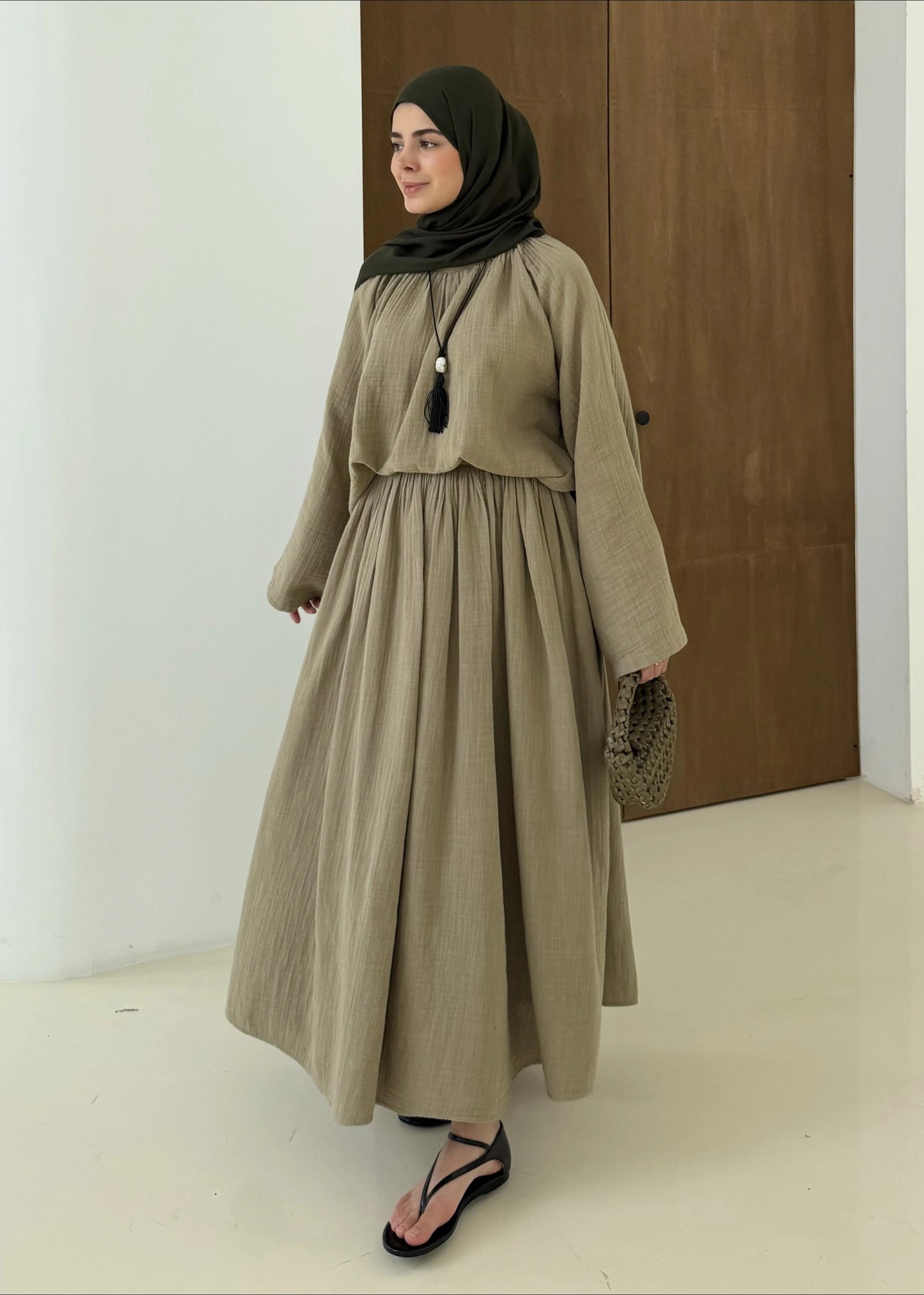 Khaki Muslin Two-Piece Set