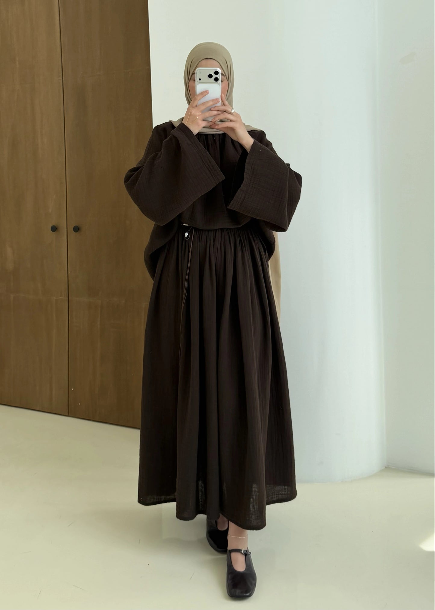 Coffee Brown Muslin Two-Piece Set