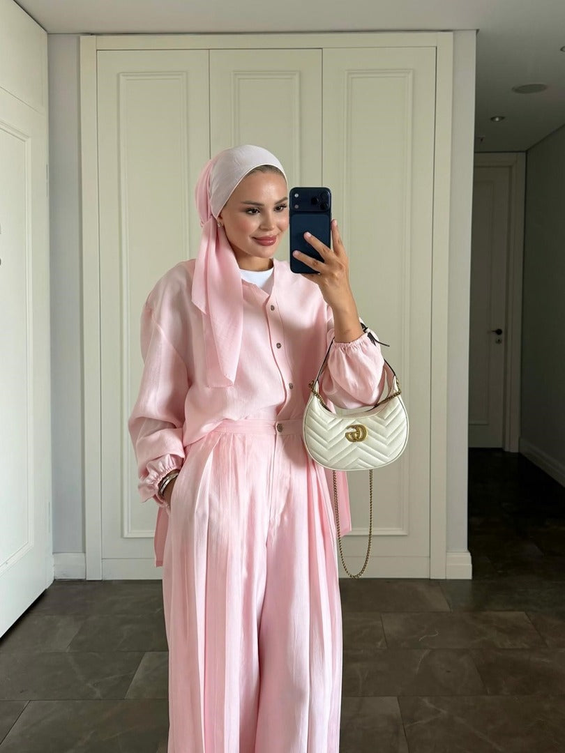 İki Parça Uyumlu Uzun Kollu Takım - Açık Pembe