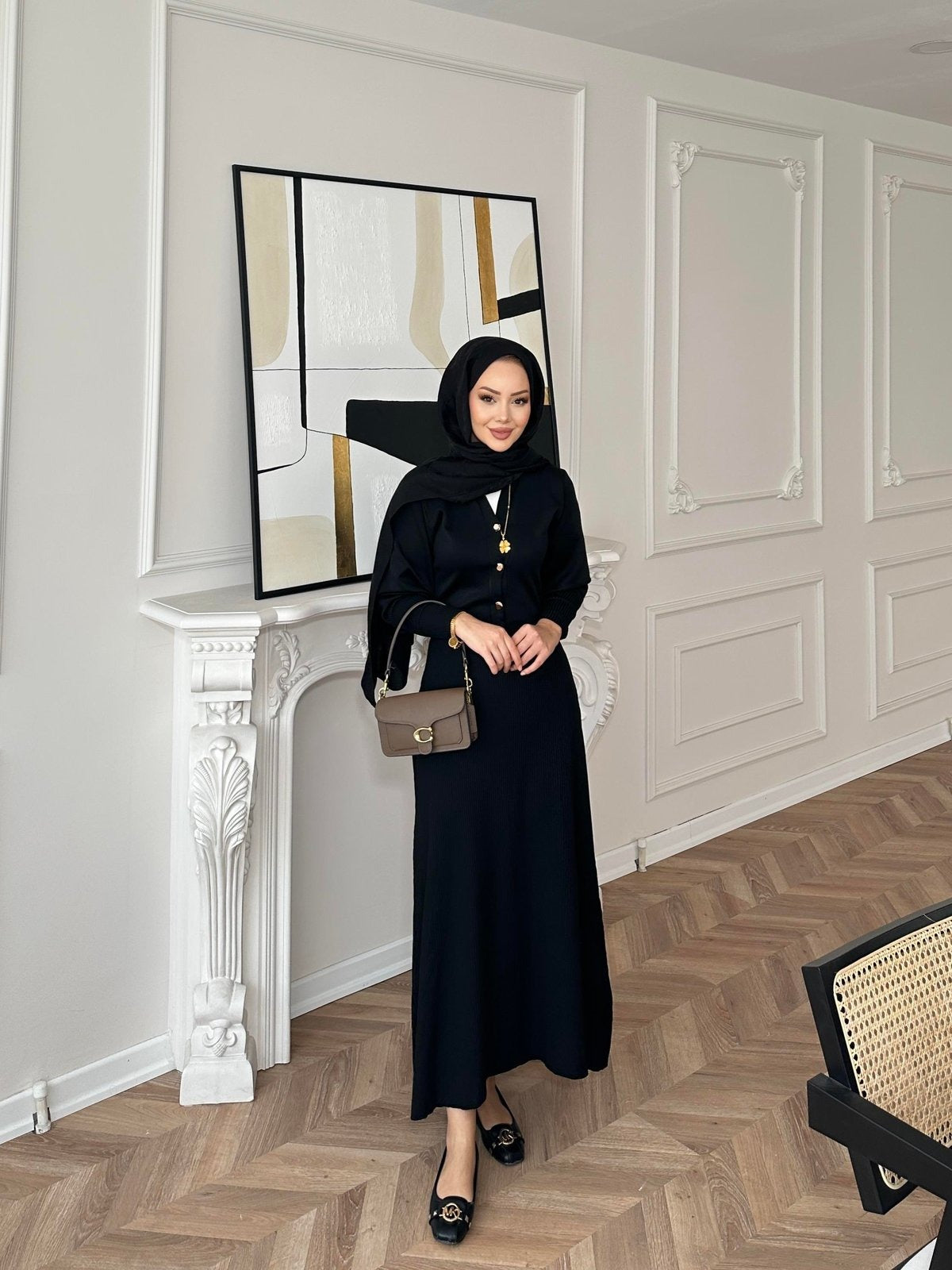 Knit Dress – Black with Gold Buttons