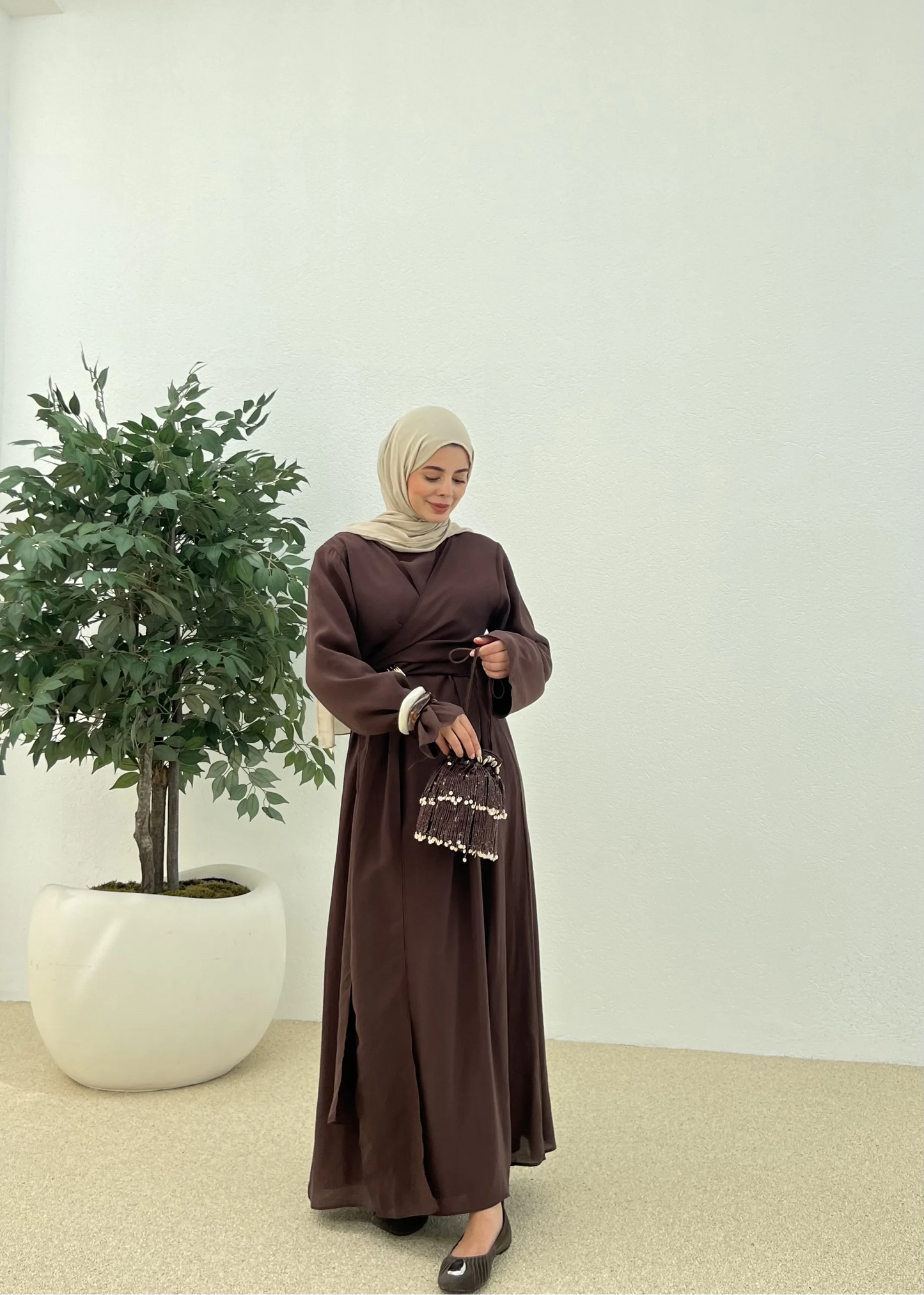 Brown Tencel Dress with Buckle Detail