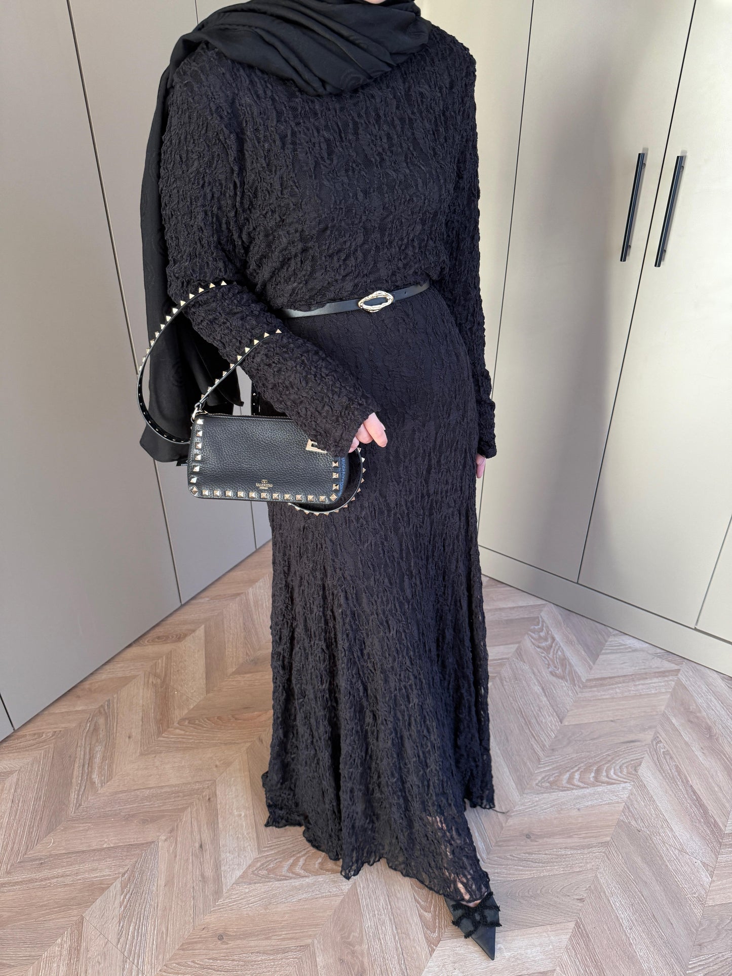 Black Lace Dress with Removable Belt