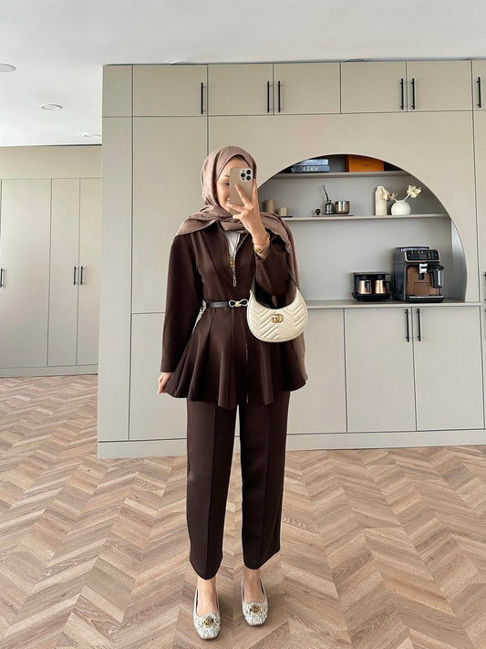 Premium Scuba Fabric Two-Piece Set -Dark Brown