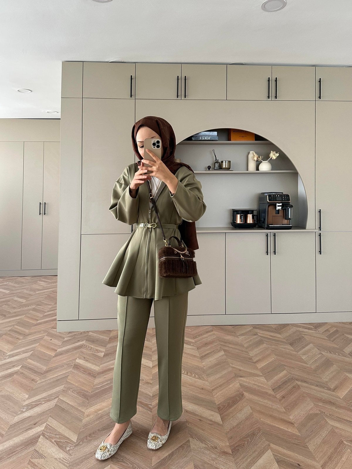 Premium Scuba Fabric Two-Piece Set -Khaki