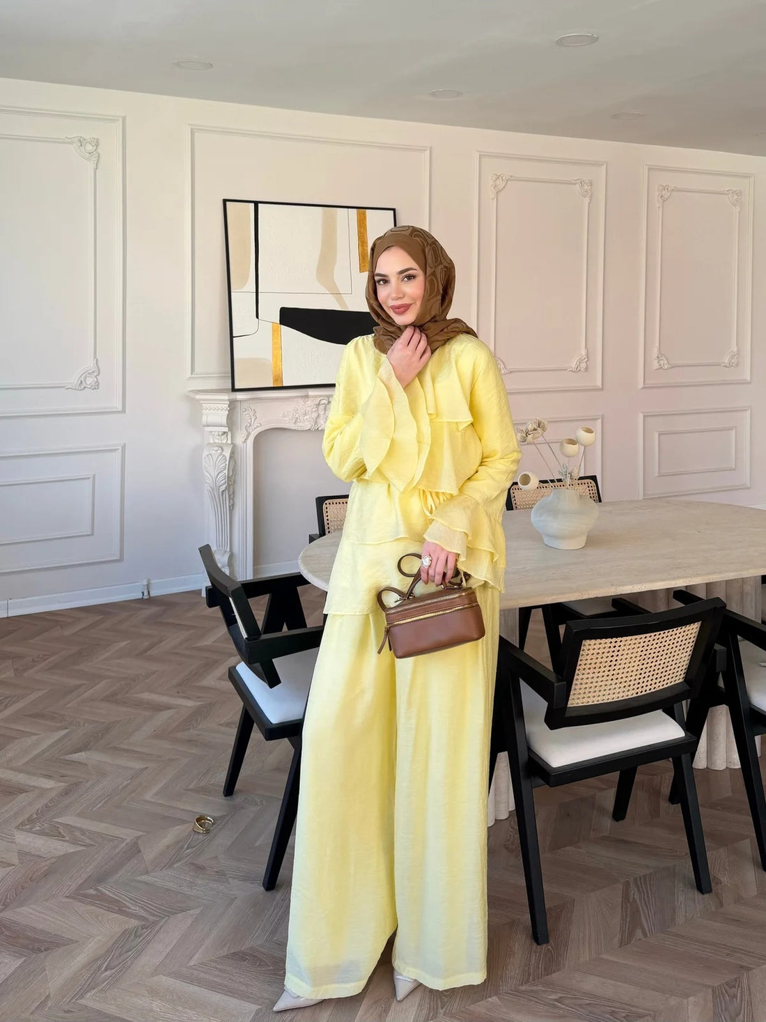 Tiered Tulle Trouser Set in Yellow