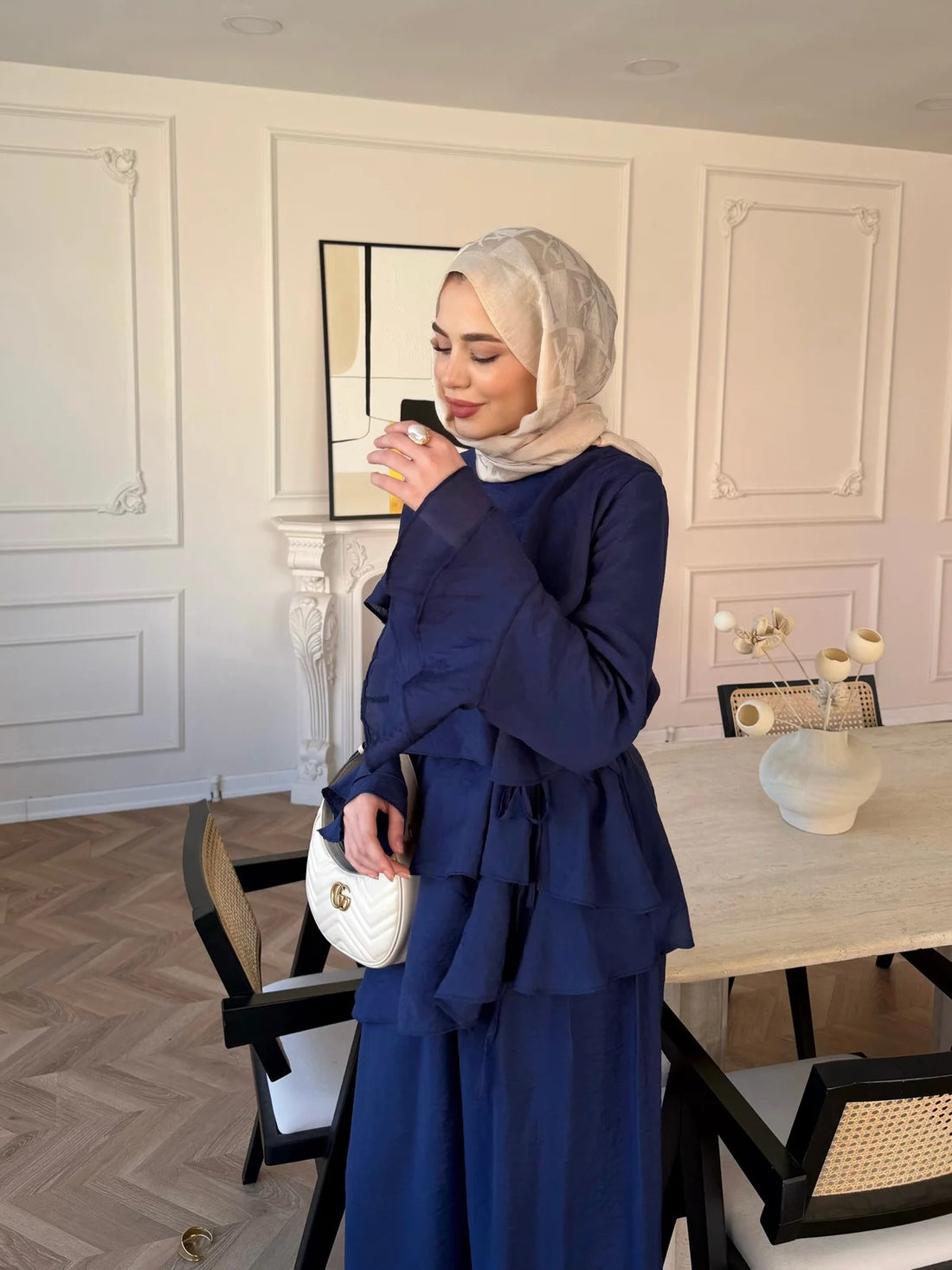 Tiered Tulle Trouser Set in Navy Blue