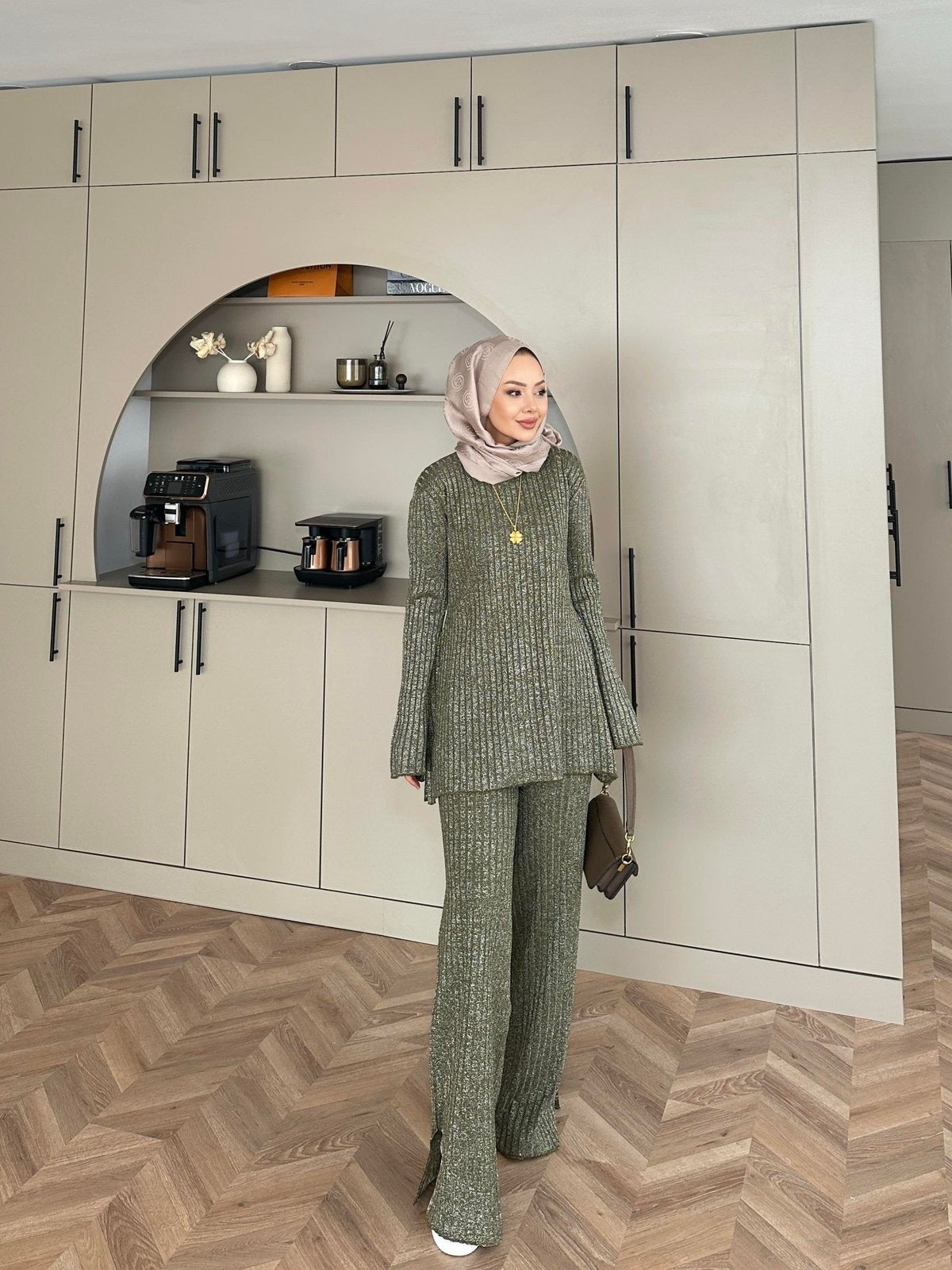 Sally Shimmer Knit Two-Piece Set - Khaki