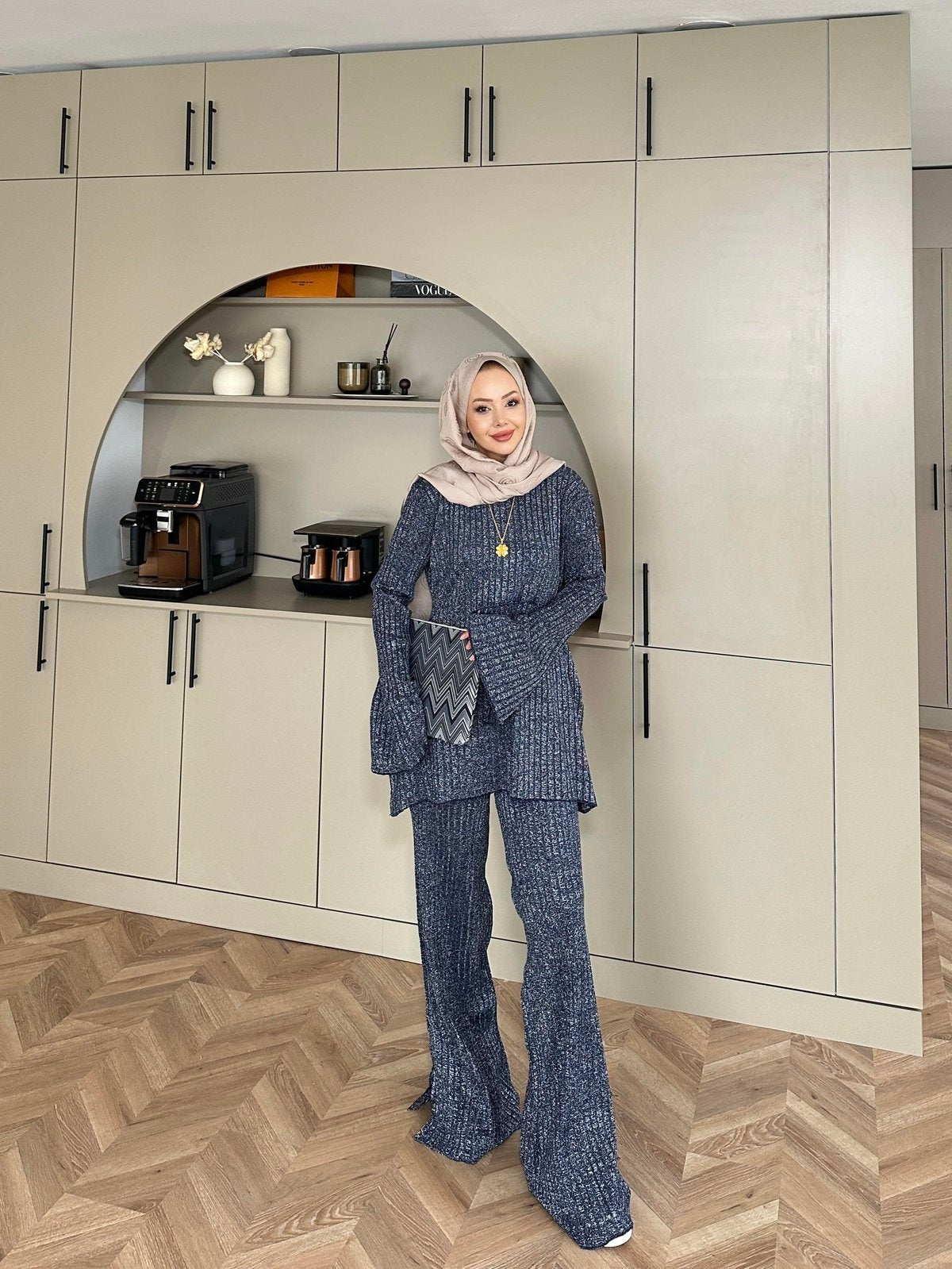 Sally Shimmer Knit Two-Piece Set – Navy Blue