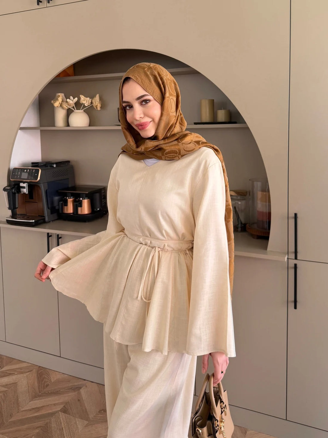 Judy Linen Trouser Set - Two-Piece Co-ord - Beige