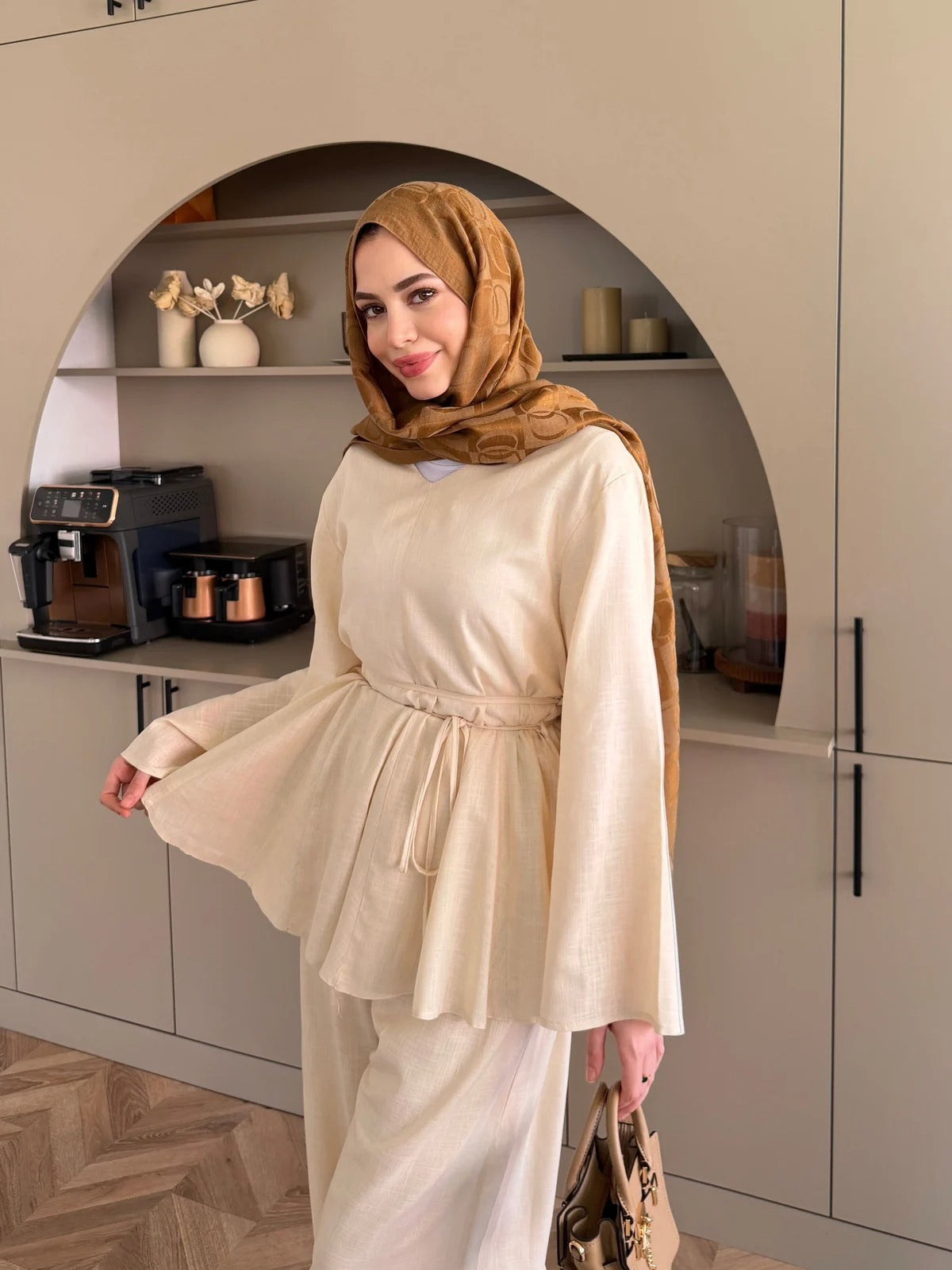Judy Linen Trouser Set - Two-Piece Co-ord - Beige