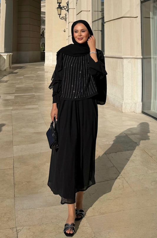 Mia Shimmer Skirt Set – Black