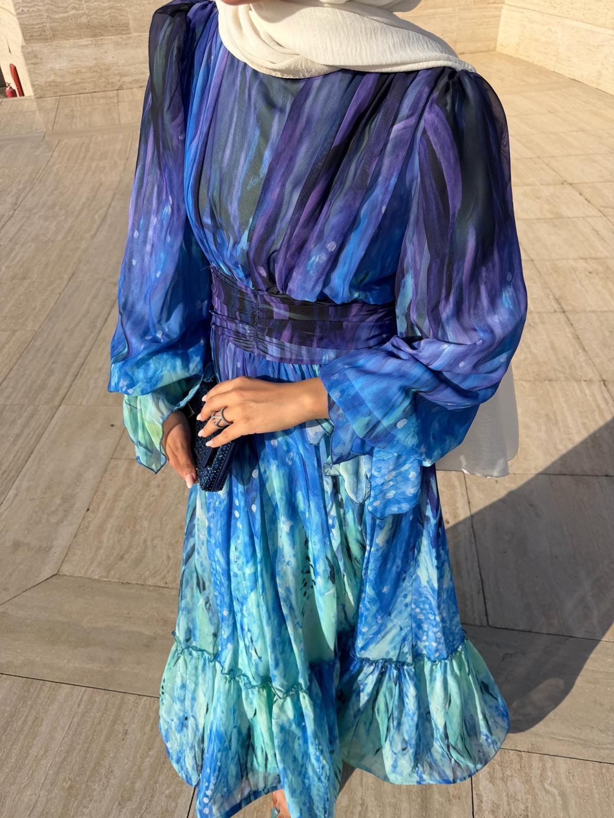 Ruffle Maxi Dress- Blue