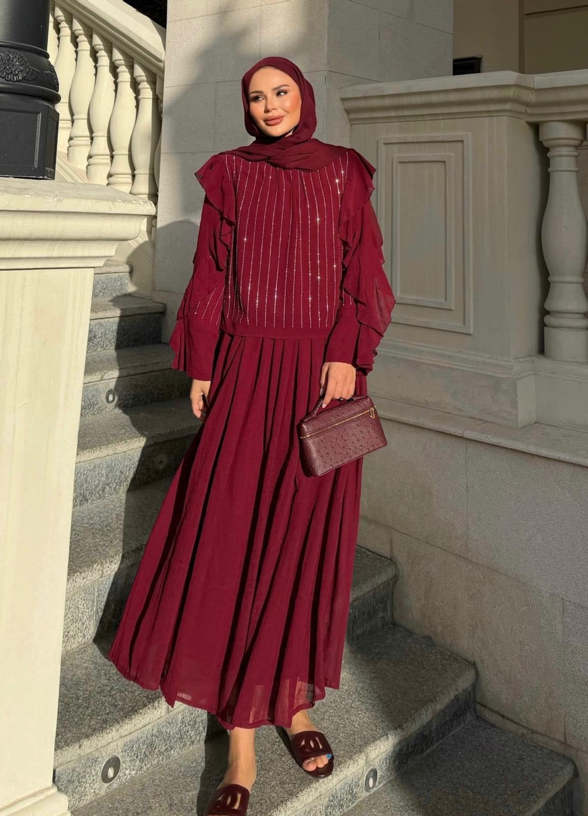 Mia Shimmer Skirt Set – Burgundy