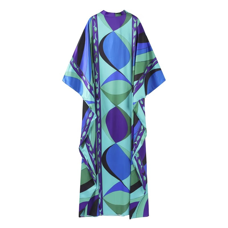 Casual Vacation Long Puff Sleeve V-neck Beach Dresses