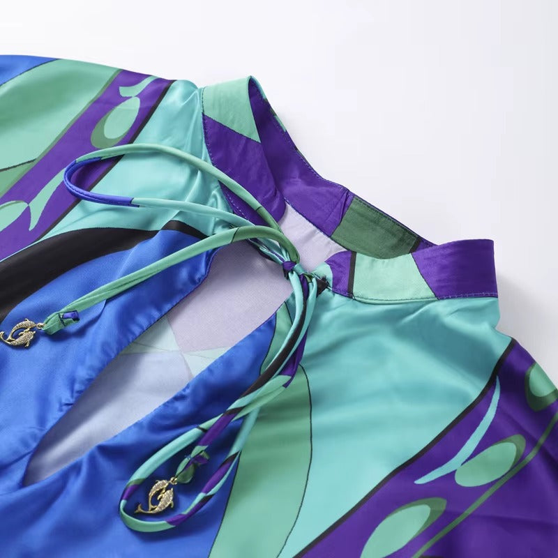 Casual Vacation Long Puff Sleeve V-neck Beach Dresses