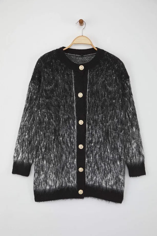 Black Shaggy Knit Cardigan