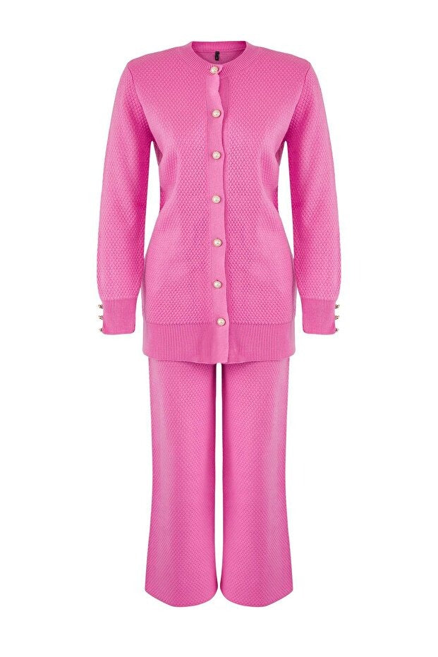 Blush Pearl-Button Knit Two-Piece Set
