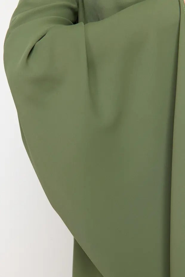 Khaki Pink Shawl-Detail Evening Dress