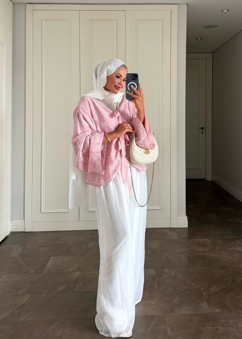 Elena Pembe Mütevazı Pantolon Takımı - Ön Sipariş İki Parça Tunik Kıyafet