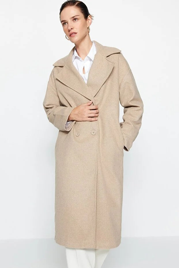 Oversized Wide-Cut Long Wool-Blend Overcoat