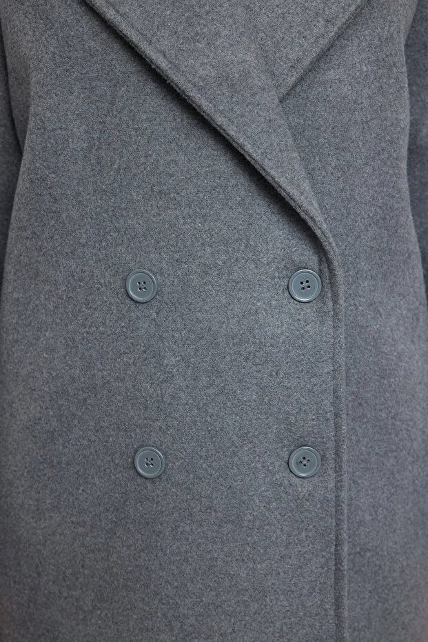 Grey Oversized Wide‑Cut Long Wool‑Blend Coat